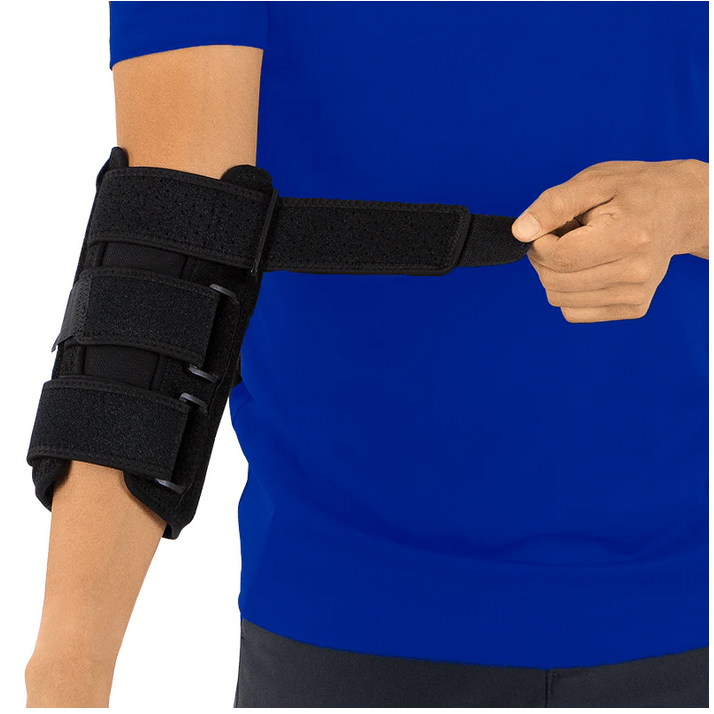 STABILIZING ELBOW BRACE, 2 REMOVABLE SPLINTS, 3 STRAPS W/SLEEVE